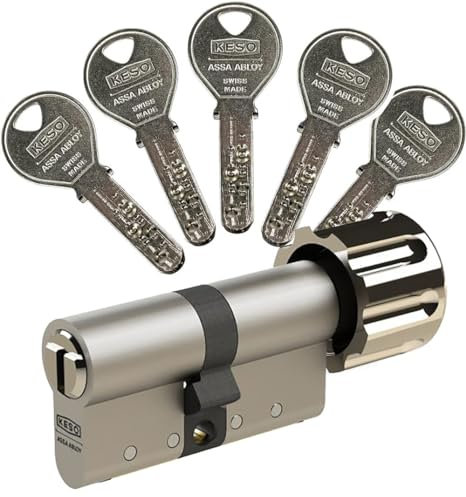 KESO 6000FP2 Knaufzylinder 45/45K inkl. 5 Schlüssel - Wendeschlüssel-Sicherheitszylinder - Sicherungskarte - Bohrmuldenschlüssel (K=Knaufseite)