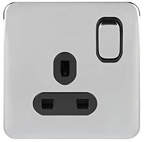 Schneider Electric Lisse Deco GGBL3010DBPC - Presa singola con interruttore, 13 A, bipolare, cromo lucido con inserto nero, confezione da 10