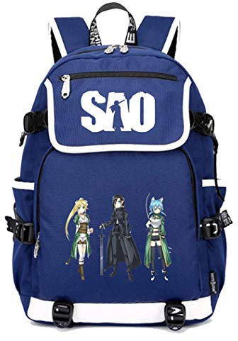 WANHONGYUE Sword Art Online SAO Anime Cosplay Schoolbag Rucksack 15.6 Laptop Backpack with USB Charging Port Blue / 8
