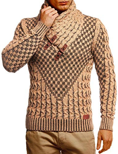 Leif Nelson Herren Strickpullover Braun mit Schalkragen/Hochwertiger Winterpullover in Regular Fit, ideal für Casual und Business, Langarm Größe M