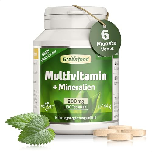 Multivitamin + Mineralien, hochdosiert, Tabl - OHNE künstl. Zusätze | Hochwertige Vitamine, Mineralien, Spurenelemente, Komplettversorgung, Hohe Bioverfügbarkeit, Laborgeprüft, Halal, Vegan