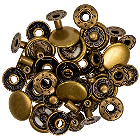 Langlauf Schuhbedarf 10 Stück nähfreier Druckknopf 15mm mit Kugelkopf Verschluß + Werkzeug + Montageanleitung (altmessing)