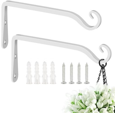 FEED GARDEN 25.4 cm dekorative Wandhaken aus Eisen, L-förmige Pflanzenhalterung aus Metall, gerade, zum Aufhängen von Vögeln, Windspielen, Blumenkörben, Laternen, Weiß, 2 Stück