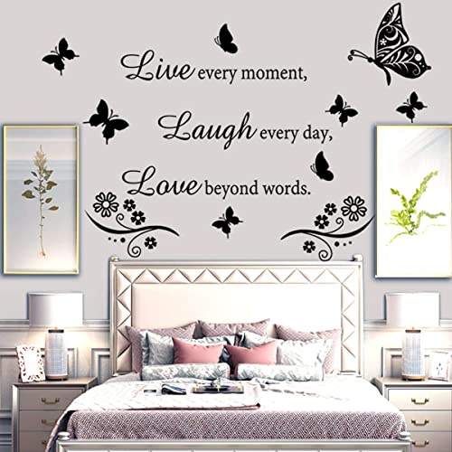 Wandaufkleber Zitat Live Every Moment Laugh Every Day Love Beyond Words Wandaufkleber Motivierende Wandaufkleber Familie Inspirierende Wandaufkleber für Schlafzimmer Wohnzimmer Fenster Dekor Home