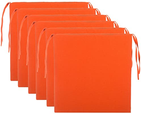 Brandsseller 6er Set Sitzkissen 40x40 cm in glatter Optik – Bequeme Stuhlauflagen mit Bindebändern & abnehmbarem Bezug – Dekorative Sitzpolster für drinnen und draußen - Orange