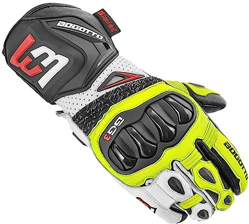 Bogotto Sugello perforierte Motorradhandschuhe, schwarz/weiß/neon-gelb, M