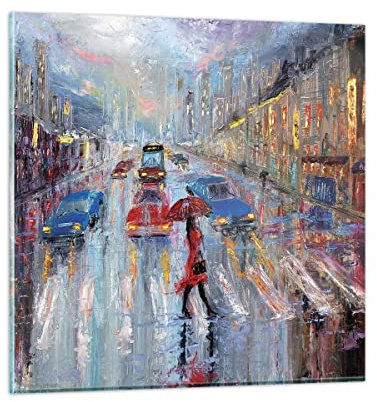 Moderne Impression sur Verre 40x40cm Image Tableau en Verre Decoration Murale Acrylique Ville Pluie Petit Tableaux Decoratifs Muraux Chambre Cuisine Carré Deco Cadre Salon Art Wall Decor GAC40x40-4251