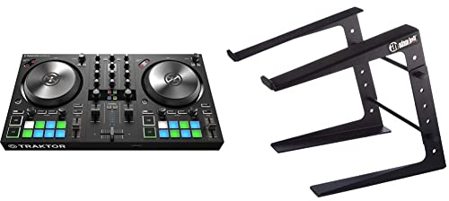 Native Instruments Traktor Kontrol S2 MK3 2-Kanal DJ Controller, 16 Pads, integrierte Soundkarte, Traktor Pro 3 & Adam Hall Stands SLT 001 E - Laptopständer, schwarz