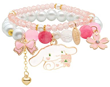 GAUEIOUR Cinnamoroll, Braccialetto elastico con perline di cristallo, simpatico cartone animato, per ragazze e signore, Small