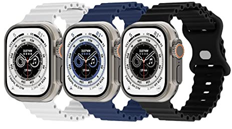 Suitisbest Ocean,Cinturino in silicone compatibile con Apple Watch 49 mm, 45 mm, 44 mm, 42 mm, 41 mm, 40 mm, 38 mm, con chiusura a pressione, serie 8/7/6/5/4/3/2/1, 38mm/40mm/41mm