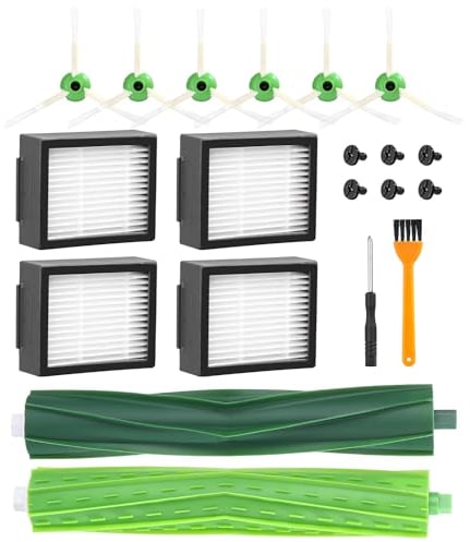 Pièces de Rechange pour iRobot Roomba i7 i7+ i3 i3+ i4 i4+ i6 i6+ j7 j7+ i8 i8+ E5 E6 Aspirateur, Accessoires Remplacement de Brosse pour Roomba, 4 Filtre, 6 Brosses Latérales, 2 Brosses en Caoutchouc