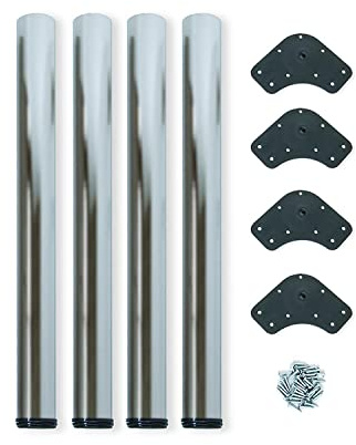 Qliving Lot de 4 pieds de table réglables en hauteur de 83 à 85 cm - Pieds de meubles de 60 mm - En acier nickel satiné - Avec matériel de fixation