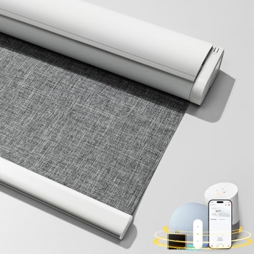 MUSCLEAREA Smart Motorized Blinds with Remote, Cordless Blackout Smart Blinds for Window, Compatible with Alexa Google Assistant, Gray, 39 W x 72 H