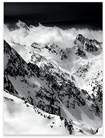 Poster Schwarz und Weiß Berge 30x40 cm Hochformat - OHNE RAHMEN XXL Wandposter Kunstdruck Fotoposter Wandbild Wandbilder Wand Bild auf Poster Wohnzimmer Schlafzimmer Küche