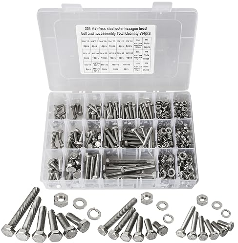 CYLBAQ 584 Stück M4 M5 M6 Sechskantschrauben, 10mm-50mm Edelstahl Schrauben Set mit Muttern Unterlegscheiben Vollgewindeschrauben Maschinenschrauben Gewindeschrauben zur Reparatur