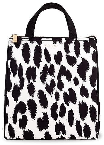 kate spade new york Cute Lunch Bag for Women, Large Capacity Lunch Tote, Adult Lunch Box with Silver Thermal Insulated Interior Lining and Storage Pocket (Modern Leopard)