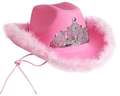 ZOOMPIL Sombrero de Vaquero Rosa, Sombrero de Vaquero de Fieltro Rosa, con Plumas y Lentejuelas Parpadeantes, para Halloween Carnaval Cosplay