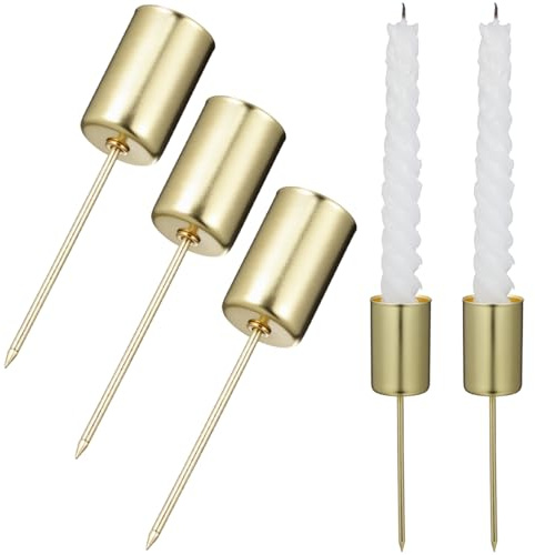 DEARMAMY 5Pcs Christmas Taper Candle Holder Candlestick Liners Inserts Cup Advent Wreaths Candle Stand with Spike for Pillar Tealight Wedding Flower Arrangement Golden