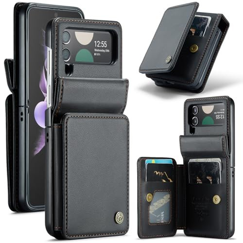 FONREST Étui portefeuille arrière pour Samsung-Galaxy-Z-Flip-3 avec blocage RFID, emplacements pour cartes/béquille, coque de protection hybride antichoc en polycarbonate + cuir synthétique avec