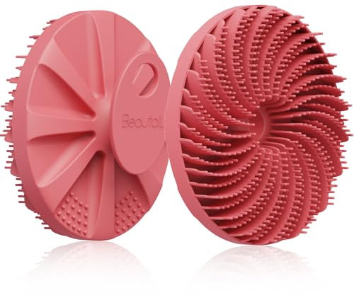 BEAUTAIL Brosse à récurer en silicone pour le corps, exfoliante douce pour homme et femme, peau sensible, design innovant en luffa pour bien mousser, poignée ergonomique antidérapante (rose)
