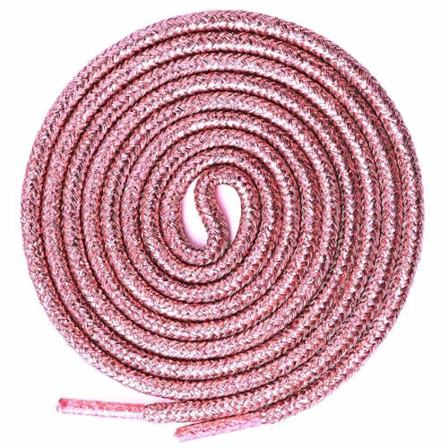 Olukssck 2 Paires Lacets Ronds Paillettes, Brillantes Métalliques Lacets Chaussures pour Chaussures de Sport, Chaussures de Course, Bottes, Rose, 80cm