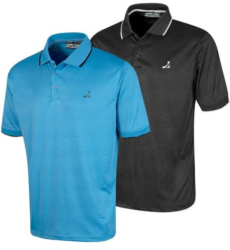 Under Par 2 Pack Men's Golf Polo Shirt in Waffle Knit with Stretch, Moisture Wicking and UV protection, Black & Turquoise, XL