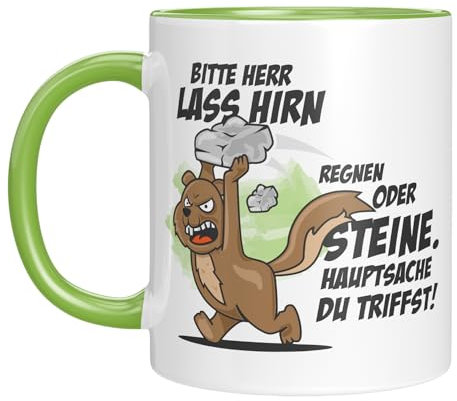 TassenTicker - Tasse mit Spruch - lustige Kaffeetasse - Herr lass Hirn regnen - Kaffeebecher - Meme - Geschenkidee - Eichhörnchen Motiv - Geburtstagsgeschenk - Grün