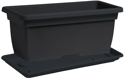Nicoli vaso fioriera da esterno in polipropilene, con sottovaso, per piante o fiori, vaso rettangolare per balcone, giardino, terrazzo (Antracite, 80 cm 80x40x34)