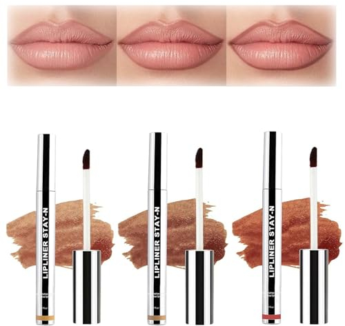 3 Pcs Abziehbarer Lippenkonturenstifte, Wasserfester Abnehmbarer Lipliner, Plump Lip Lines Lip Liner, Peel Off Lipliner Tattoo-Lippenstift, Langanhaltender und Pigmentierter Lipliner-Stift(3 Farben)