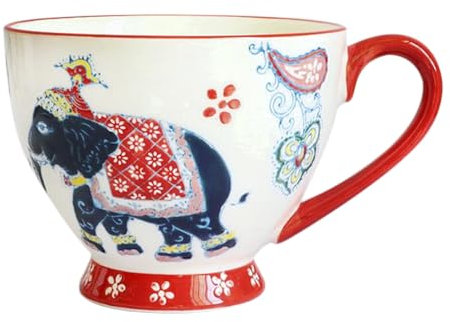 Taza de cerámica grande Taza de café pintada a mano con asa Taza de desayuno creativa tazas de té bonitas tazas de té vintage coloridas tazas de cereales para oficina y hogar
