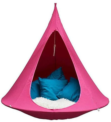 AHDFY Luftzeltschaukel für den Außenbereich, Schaukelstuhl, Tipi-Baum, Hängehängematte, B&B-Attraktion, Hängekäfig, faules Hängezelt, doppelt, 150 x 150 cm (Naturweiß),Rose red,100cmX110cm