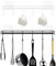Cachpib 2 soportes para ollas y sartenes con 6 ganchos, colgador de metal autoadhesivo para cocina, montaje en pared, sin taladrar, 1 negro y 1 blanco
