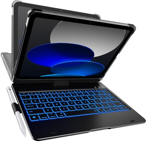 typecase Custodia per tastiera per iPad 11a (A16, 2025) e iPad 10a generazione (11.9 pollici, 2022) - Nessun trackpad, retroilluminazione a 11 colori, girevole a 360°, 7 modalità di utilizzo, sottile