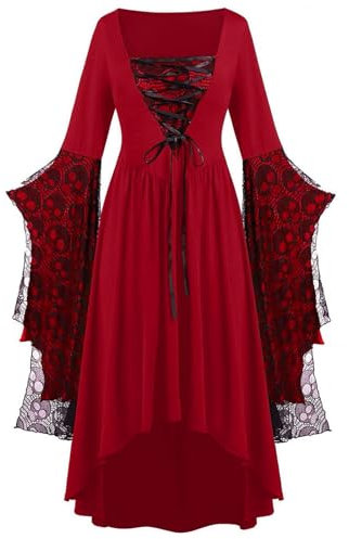 Rouingdd Mittelalter Kleidung Damen Elegant Trompetenärmel Kostüm Corsagenkleid Festlich Retro Maxikleid Cosplay Dress Mit Schnürung Renaissance Kleider Feenkleid Vintage Prinzessin Partykleid