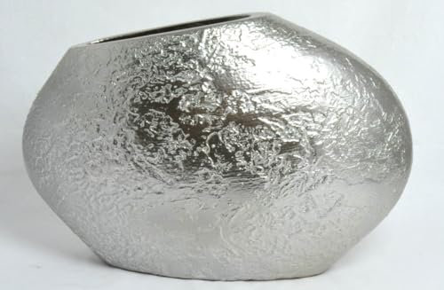 Generisch Vase oval 30 cm Silber-Antik Keramik