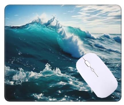 Mini Mouse Mat 900 x 600 x 3 mm, Small Mouse Pad Wave Landscape, Portable Ultra Thick Non-Slip Base Washable Compact Mouse Mat, Waterproof Surface, Stitched Edges Mousepad, Gifts for Women T-3600