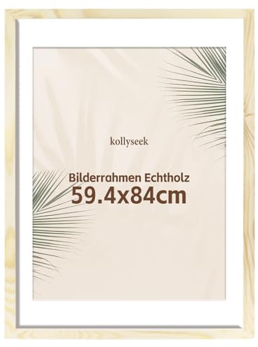 kollyseek Bilderrahmen Din A1(59.4x84.1cm) Echtholz mit Passepartout Holz Rahmen mit Acrylglas Kieferholz Fotorahmen mit Bruchsicherem Acrylglas platten bilderrahmen Wood zimmer deko