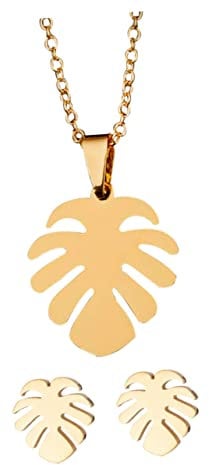 ANDRESLAD 1 Set Monstera Leaf Jewelry Decor Earring Women Necklaces Trendy Fashion Earrings for Women Monstera Necklace Memorial Monstera Leaf Pendant Necklace Gold Decor Alloy Golden