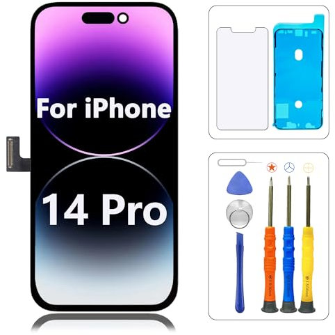 TBUSKEJIE Ersatzset für iPhone 14 Pro Full FHD LCD Display 3D Touch Digitizer mit Reparaturwerkzeug für Modell A2650 A2889 A2890 A2891 A2892 Schwarz 6,1 Zoll