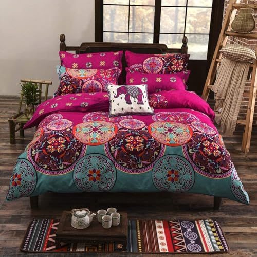 E-yimeng Bettwäsche 135x200 4teilig Bettwäsche-Sets Boho Bettwäsche Mandala Kinderbettwäsche Bettbezug mit 2 Kissenbezüge 80x80 cm und Verdecktem Reißverschluss Kuschelig Weich