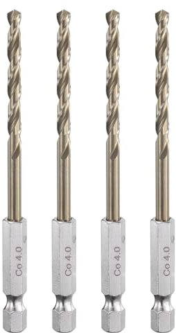 sourcing map 4 brocas helicoidales M35 de acero de alta velocidad cobalto de 4 mm de diámetro con vástago hexagonal de 1/4 pulgadas