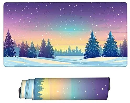 Mousepad Winter Desk Mat Large (36 x 16 x 0.12 inch), Non-Slip Water-Resistant White Gaming Mouse Pad Stitched Edges Desk Pad, Soft Smooth Surface Desk Matt, Mouse Pads for Home Office Gaming Room X-7