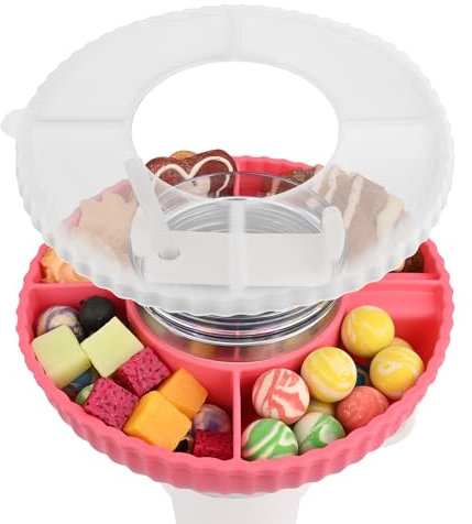 Euakee Bandeja para Accesorios de la Stanley Cup, Snack Bowl de Silicona con Tapa Compatible con Stanley Cup 40oz, Snack Ring Reutilizable con 4 Compartimentos para Caramelos Verde Menta Rosa Rosa