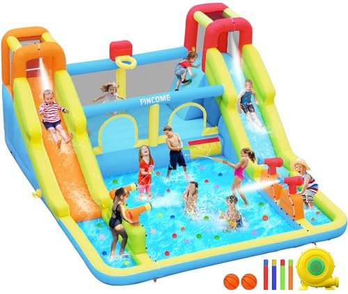 Inflatable Bounce House for Kids, Water Bounce House with Double Slides Indoor Outdoor, Bounce House Water Slide with Air Blower for Park Backyard Party Birthday (with 750W Blower)