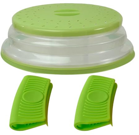 1 Pcs Microwave Cover For Food And 2 Pot Ear Hand Clips, Microwave Cover, Microwave Splatter Guard, Microwave Food Cover, Reusable Food Cover For Microwave Oven, Dishwasher Safe, Bpa Free (Green)