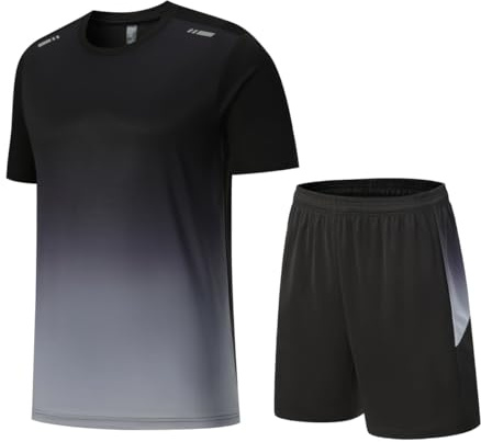Beuwltpa Trainingsanzug Herren 2 Teiler Sommer Jogginganzug Sportanzug | Schnelltrocknend Funktionsshirt Atmungsaktiv Farbver Sport Tshirt&Kurze Hosen Set Bequeme Männer Tracksuit für Lauf Gym
