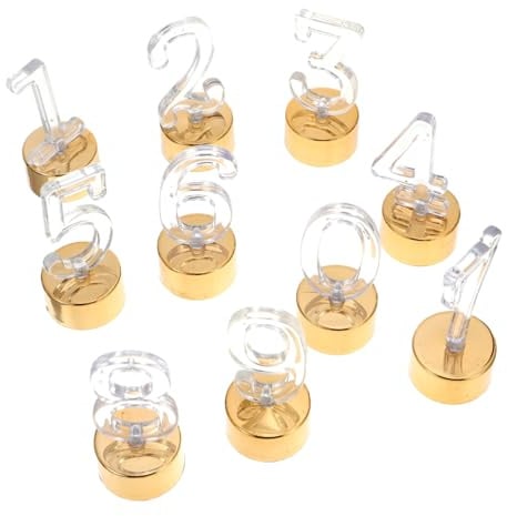 STOBAZA LED Zahlenkerze 10 Stück aus Kunststoff in Gold, Rauchfrei | Kerzen mit Zahlen, 3 Knopfzellen Inklusive, für Tisch und Geburtstagsparty