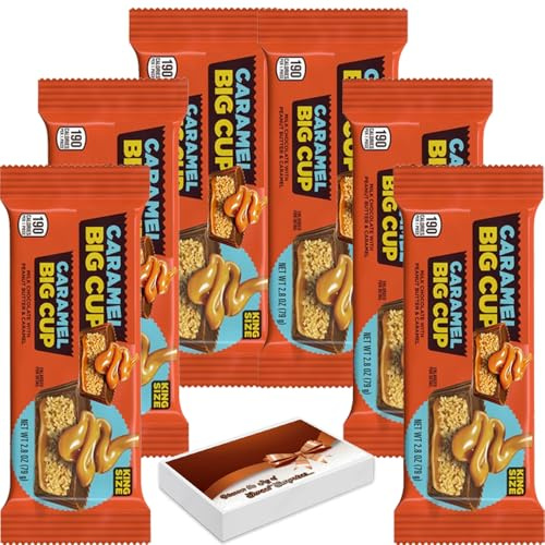 King Size Peanut Butter Big Cup with Caramel 79g with Gift Box – Extra Large Filled Chocolate Cup – Indulgent Peanut Butter & Caramel Treat - Res (6 x Bars)