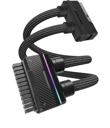 EZDIY-FAB UNIFAS ARGB 24-Pin PSU-Verlängerungskabel,Doppelrohr,Schwarz | 16AWG Kupfer,5V 3Pin ARGB Sync,AIO Abgestimmtes Design,ATX 24Pin Verlängerung,Saubere Kabelverlegung,Premium PC Ästhetik