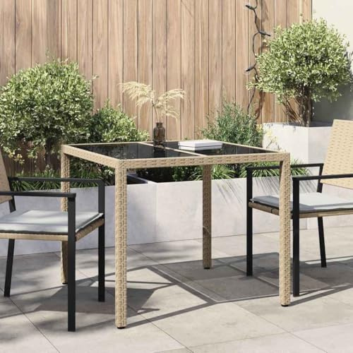 ChicAbode Gartentisch Beige 90 x 90 x 75 cm Poly-Rattan